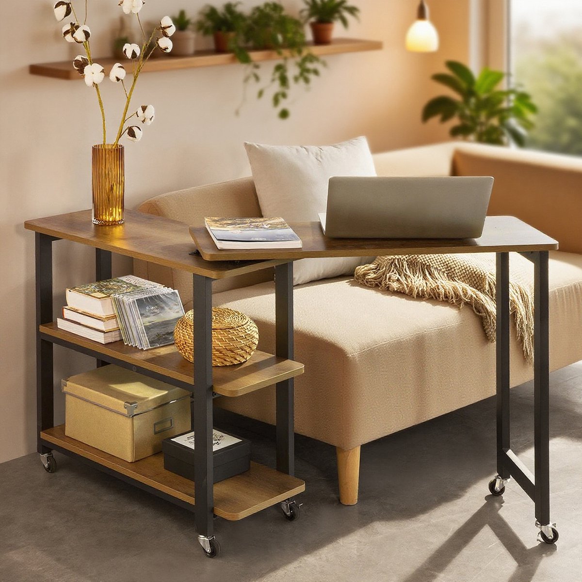 J.T.R Salontafels-Roterende Salontafel-Sofa Tafel met Wielen-2 Opbergplanken -133 X 30 X 69 Cm . ZIE DE AFBEELDING
