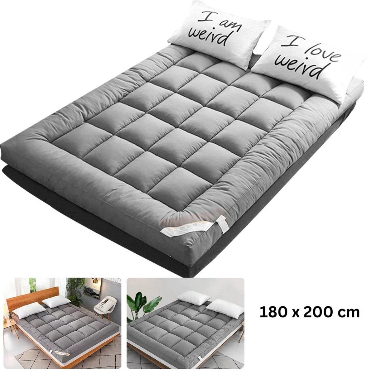 JAQZY Matras - Matras 180 x 200 - Opvouwbaar - Dikte 8-10cm - Ademend Materiaal - Zachte Katoen- en Microvezelcombinatie - Grijs
