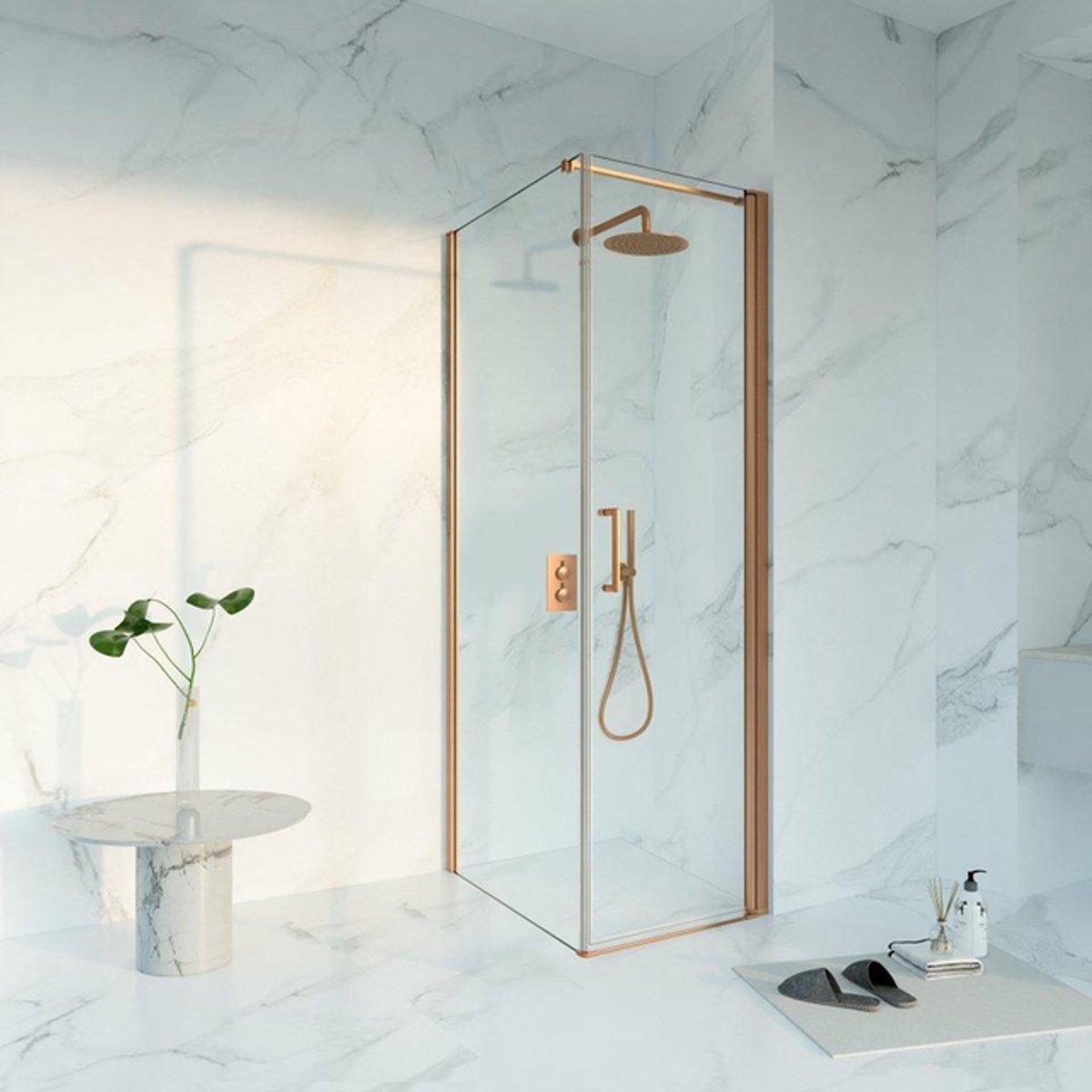 FugaFlow Eccelente Vetro Douchecabine - 60x80x200 - Profiel veiligheidsglas - anti kalk - Geborsteld koper PVD (Koper)