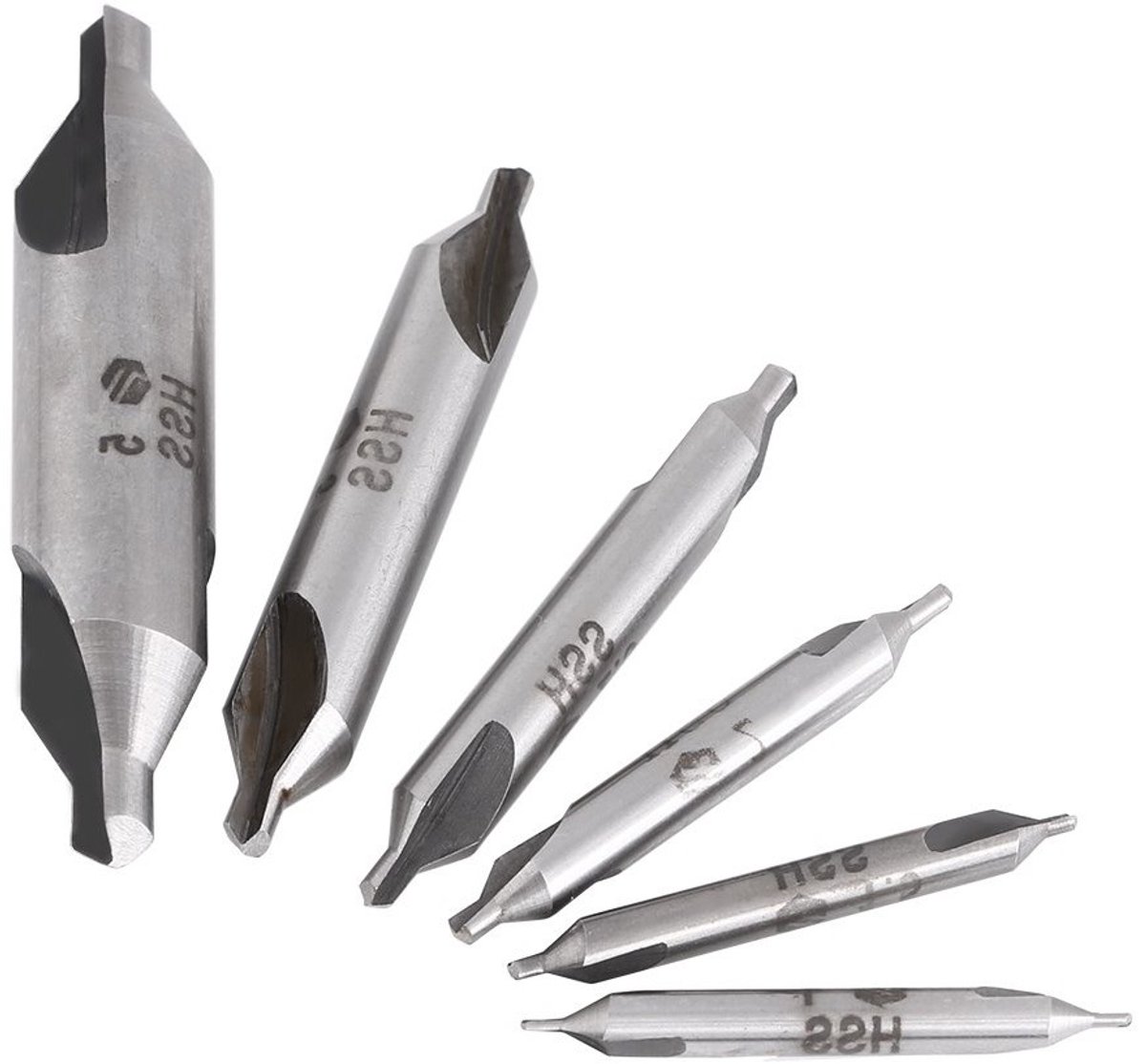 Centrerend Boor Set met 6 HSS Boren, Dubbelzijdig, 60 Graden, Diverse Maten van 1 tot 5 mm