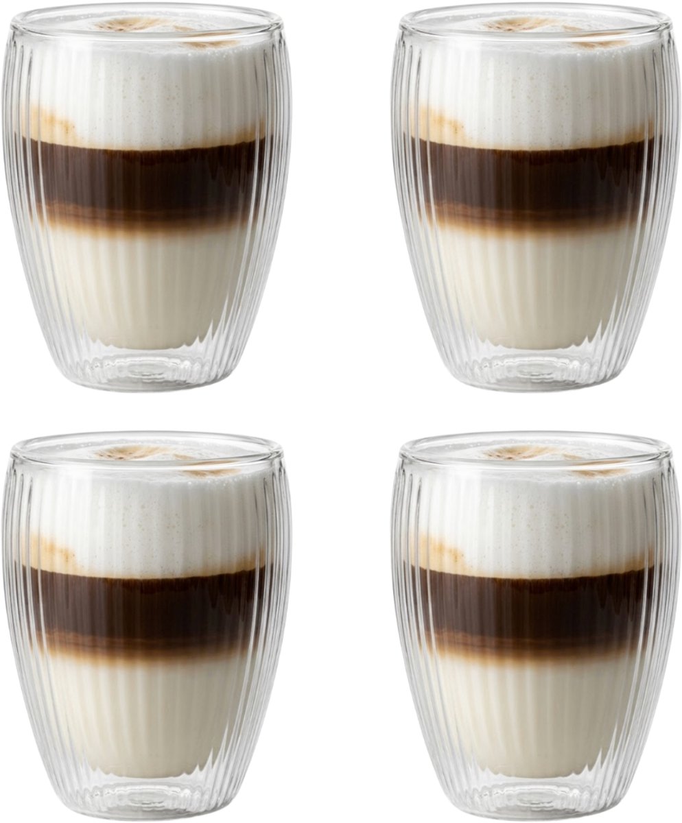 Betrahan Handgeblazen Dubbelwandige Glazen - 350ML Set van 4 - Theeglazen - Koffieglazen - Latte Machiatto Glazen