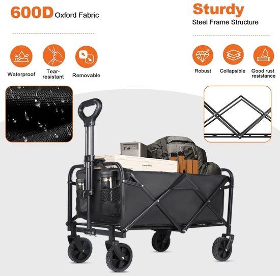 HOB Bolderkar - Bolderwagen Opvouwbaar - Camping Trolley - 100 L - Bolderkarren - Festival Trolley - Vissen Kamperen Boodschappen van Merkloos — afbeelding 3