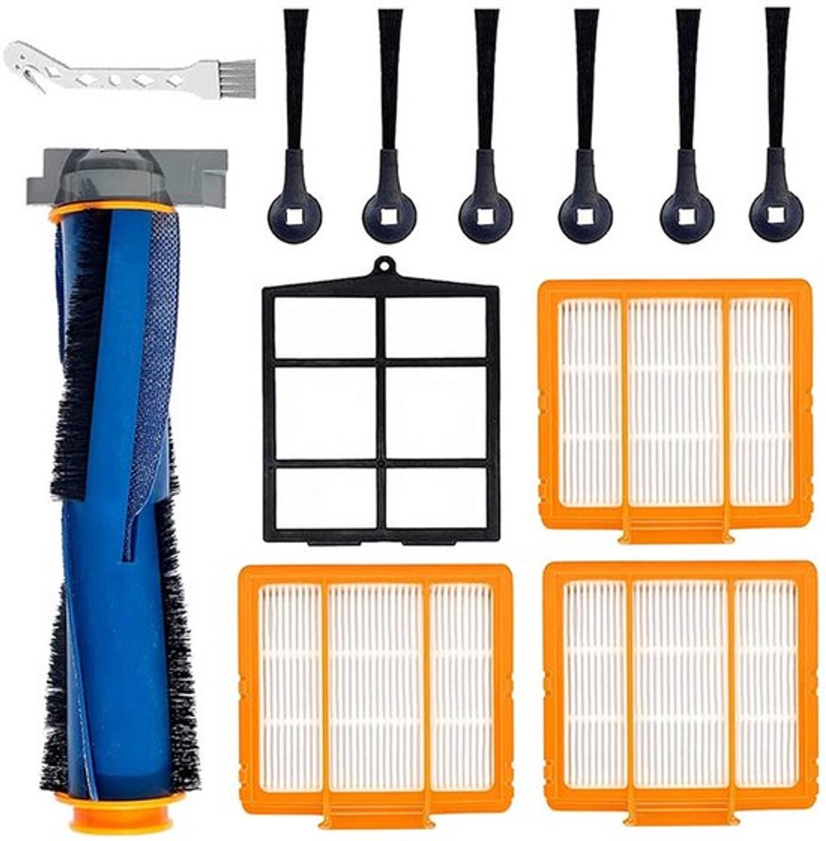 12stuks - stofzuigers Vervangende - geschikt voor Shark AI AV2501AE AV2501S RV2502AE robotstofzuiger - 1 hoofdborstel - 6 zijborstels - 3 Oranje filter - 1 Zwart filter - 1 Zwanenhalsborstel