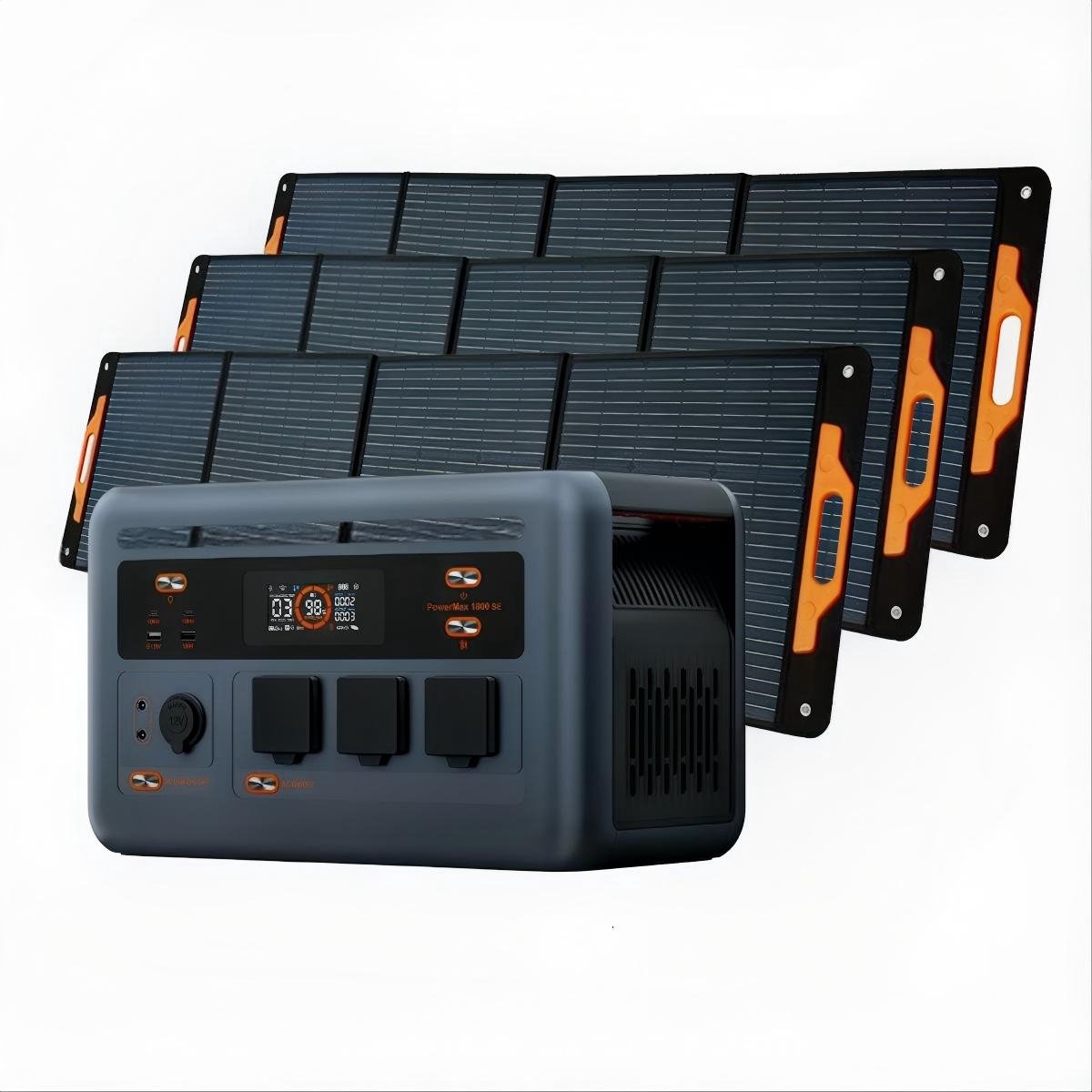 OSCAL PowerMax 1800SE Stroomgenerator +3 x 200W Zonnepaneel- Draagbaar energiecentrum - 1024 Wh LiFePO4-accu - 1800 W zonnegenerator