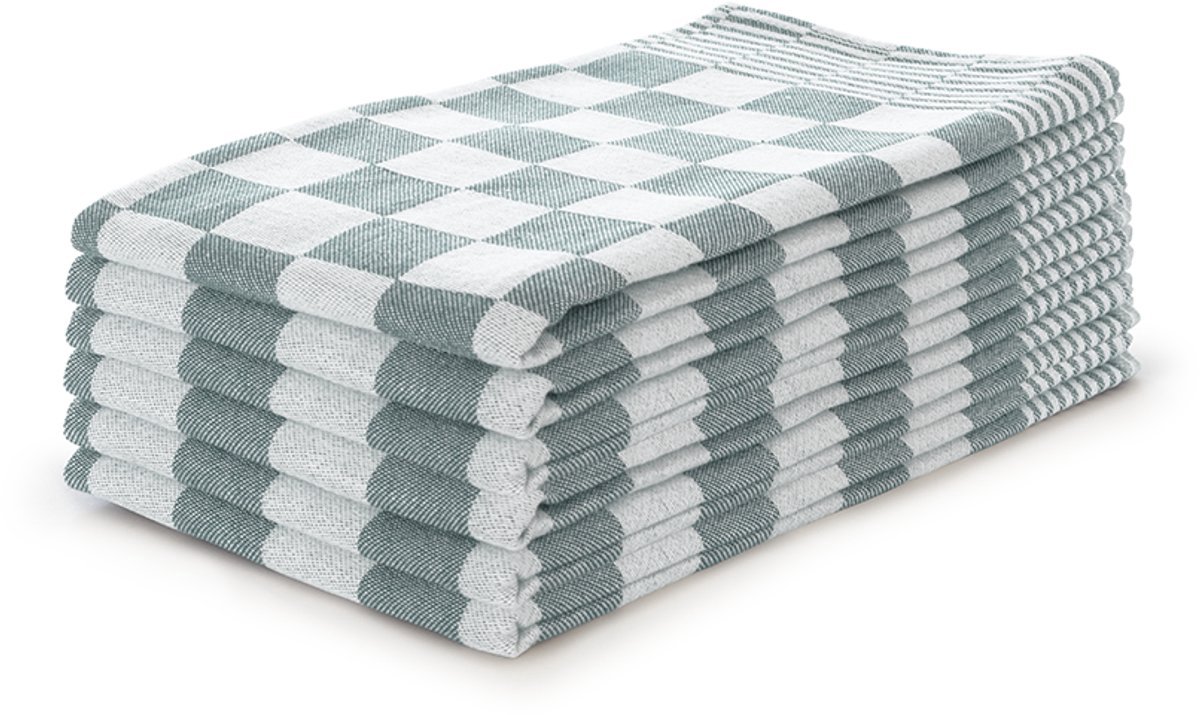 Luxe Horeca theedoeken 100% Katoen Groen Wit - Super Absorberend - 6 Stuk Pack - 65x65 cm