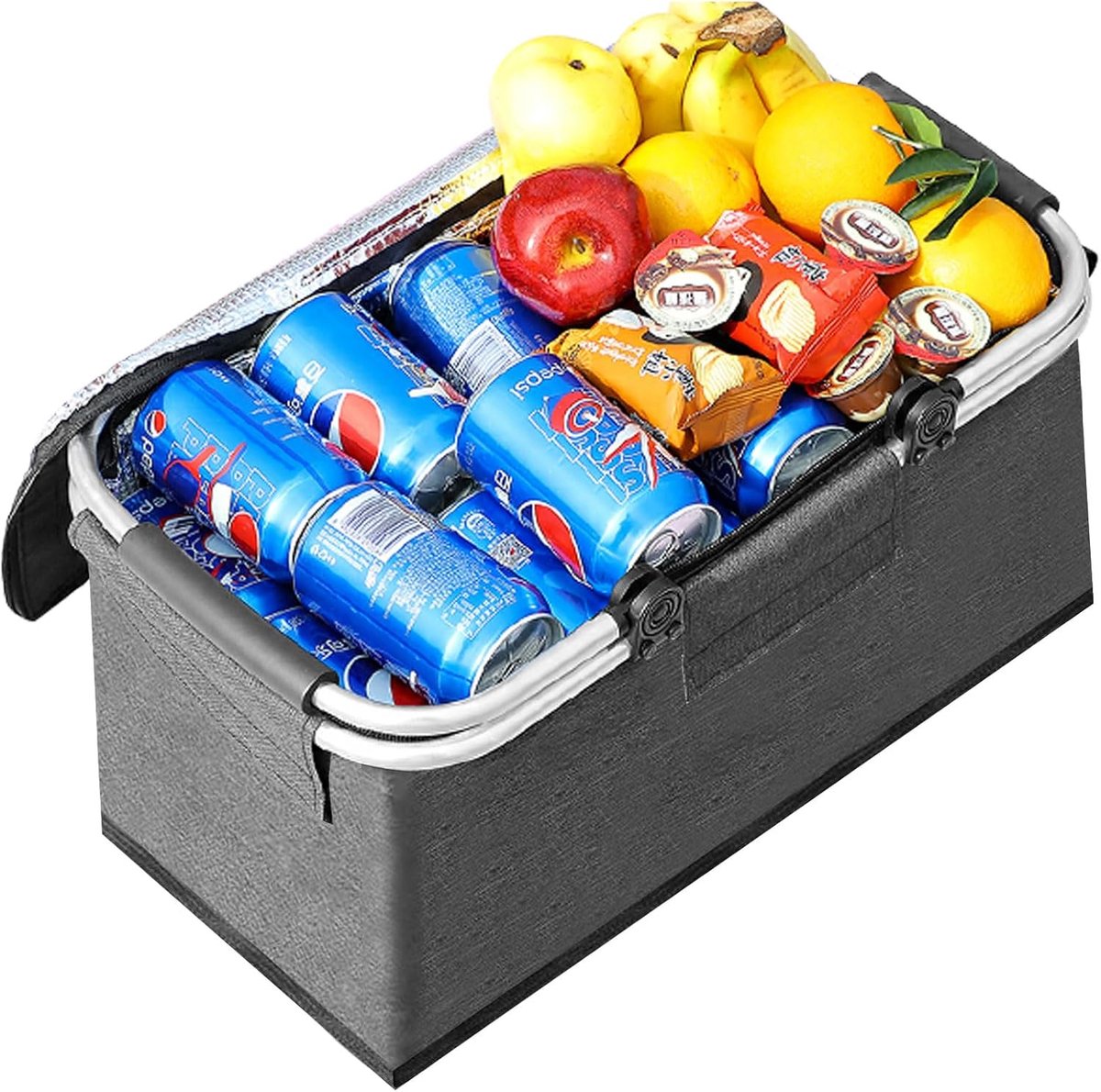 Picknickmand met Deksel, Handvat en Koelvak - Picknick Mandje - Boodschappenmand - Fruitmand - Winkelmand - Oxford - Grijs - 25L - van Imperatoris