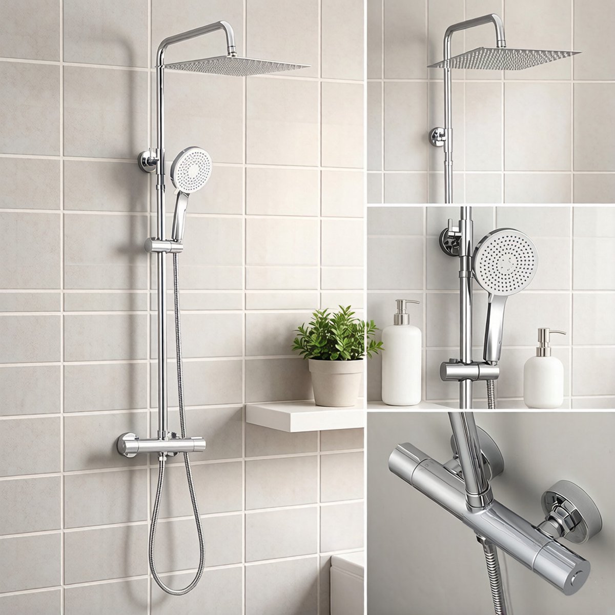 Sofetiy Max Doucheset met thermostaatkraan - RVS Doucheset - Regendouche Ø 30 cm - Handdouche Ø 13 cm - 5 standen - Verstelbare Hoogte 88-124 cm - Chroom
