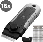 Nuvance Glasschraper - Incl 16 Mesjes - Kookplaat Reiniger - Glas & Verf Krabber - Inductie & Keramische Kookplaat - Grijs