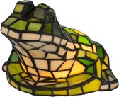 Tiffany tafellamp kikker - Groen-crème - L 20,5 cm - Glas in lood - Warm licht - Decoratieve figuurlamp | RORUVERA