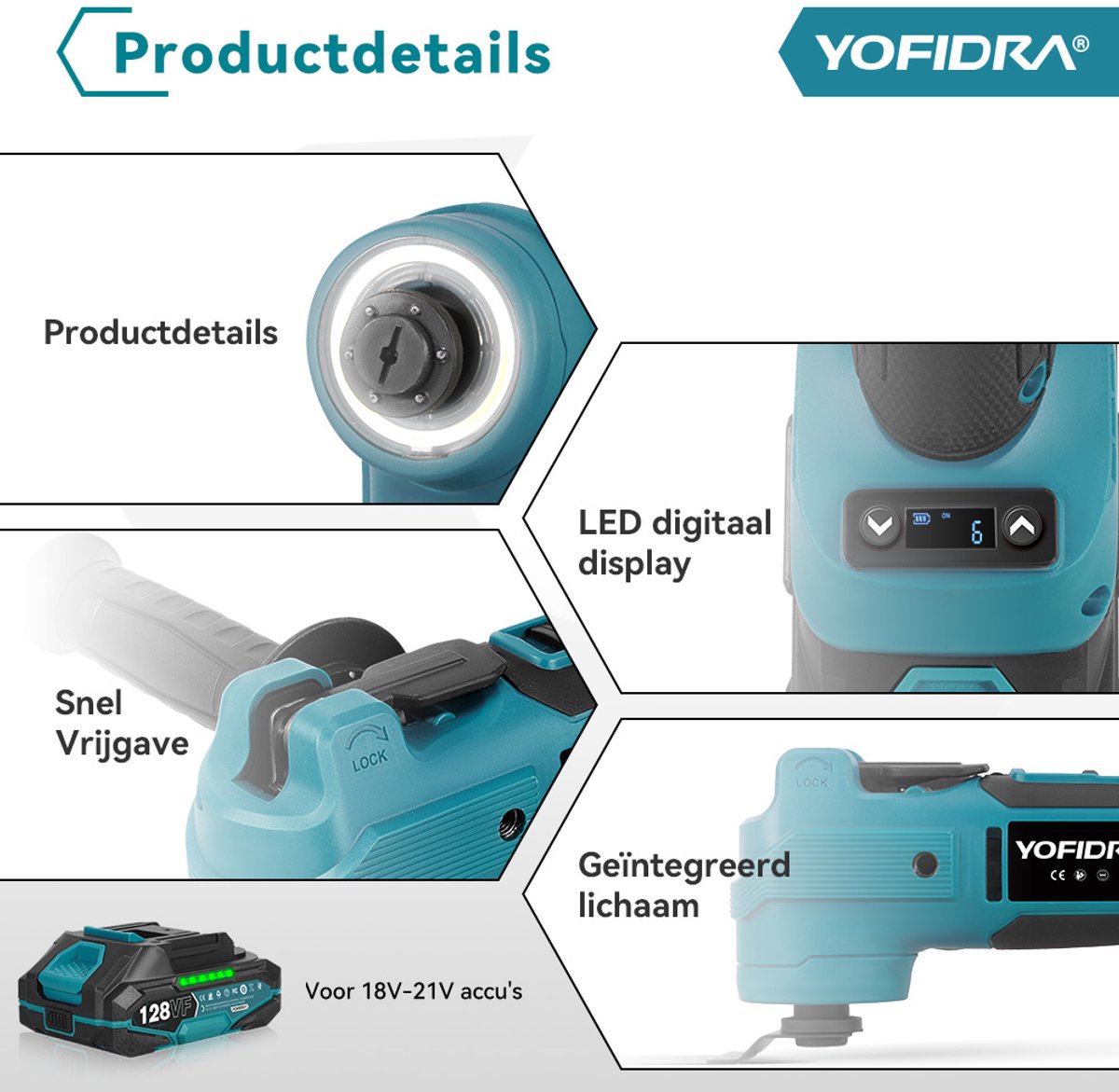 Yofidra Accu Multitool - Borstelloze Multifunctioneel - met 2x Accu's & 22x Accessoires thumbnail 6