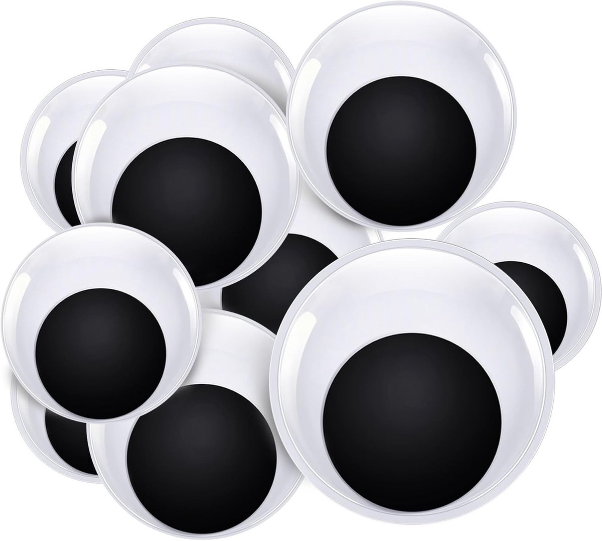 8 Stuks Zelfklevende Wobble Ogen 40 tot 100 mm - Grote Ronde Zwarte en Witte Ogen voor Poppen en Creatieve Accessoires