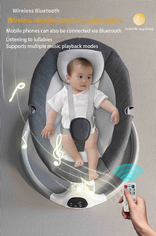 Rolu Schommelstoel Baby - Wipstoel - Elektrische Wipstoel - Bluetooth Muziekfunctie - Afstandsbediening - Inclusief Muskietennet van rolu — afbeelding 5