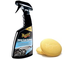 Meguiar’s New Car Scent Protectant Spray 473ml (G4216) + Foam Applicator Pads (4 stuks) – Interieurreiniger & Beschermer – UV Bescherming – Voor Kunststof, Vinyl & Rubber – Nieuwe Auto Geur