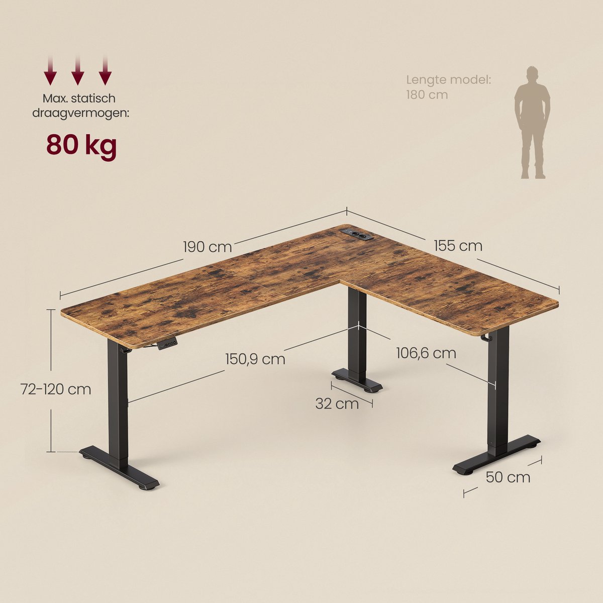 VASAGLE - Elektrisch Zit Sta Bureau thumbnail 2