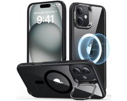 ESR Hoesje Geschikt voor Apple iPhone 16 Plus - Classic Hybrid HaloLock - Compatibel met MagSafe en ESR HaloLock - Back Cover met Standaard - Camera Kickstand - Transparant Zwart
