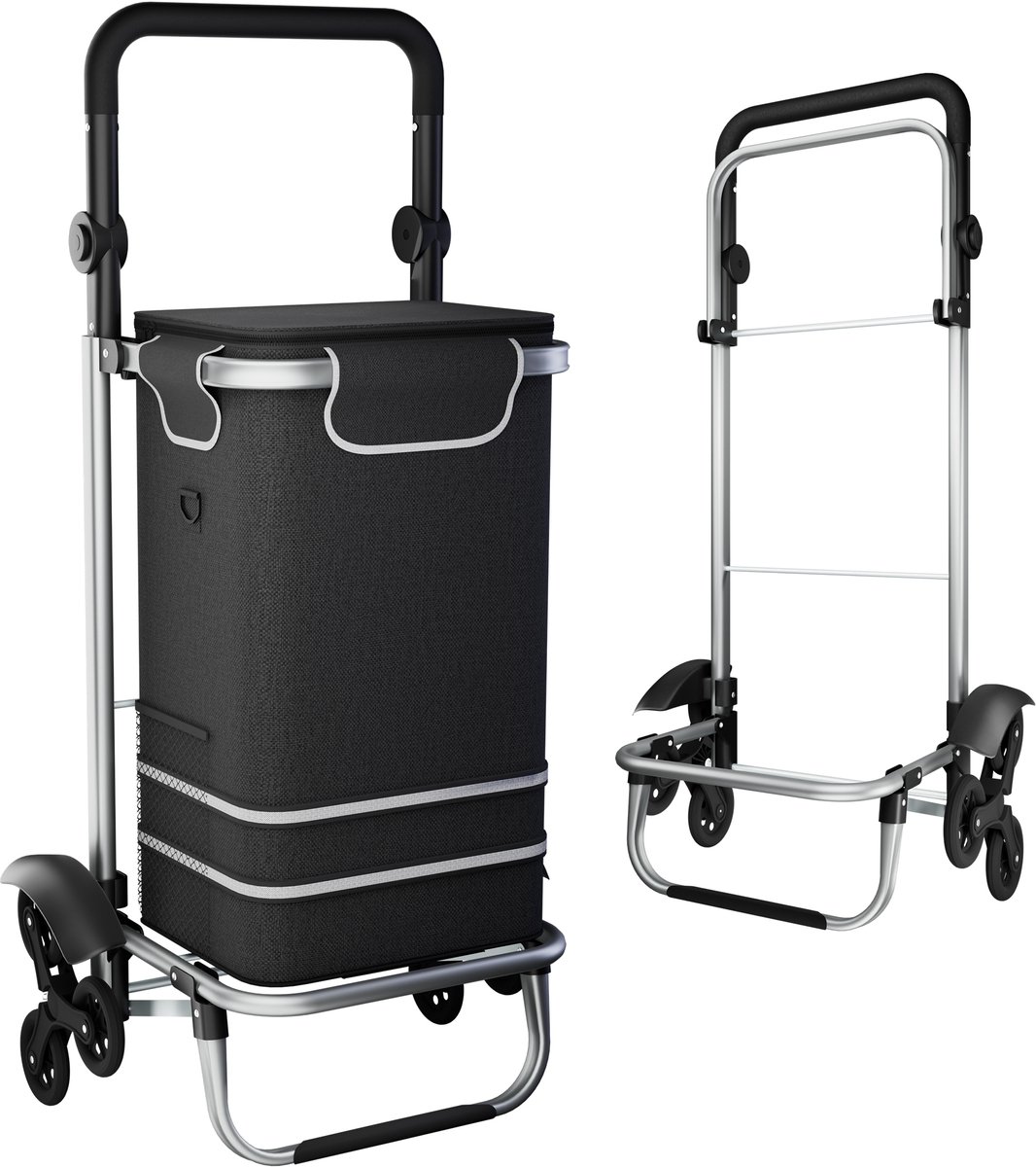 Opvouwbare Boodschappentrolley met 3 Wielen – Boodschappenwagen 56L – Aluminium Transportwagen – 30 kg – Trolley met Oxford Tas – Lichtgewicht Bolderkar Klapbaar - 100 × 46 × 41 cm – Zwart