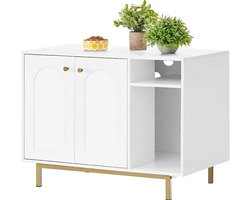 HEZIVO® Kattenbak Kast - Kattenhuis met Deuren - Katten Meubel Ombouw - Kattenkast - 50 x 80 x 61 cm - Wit