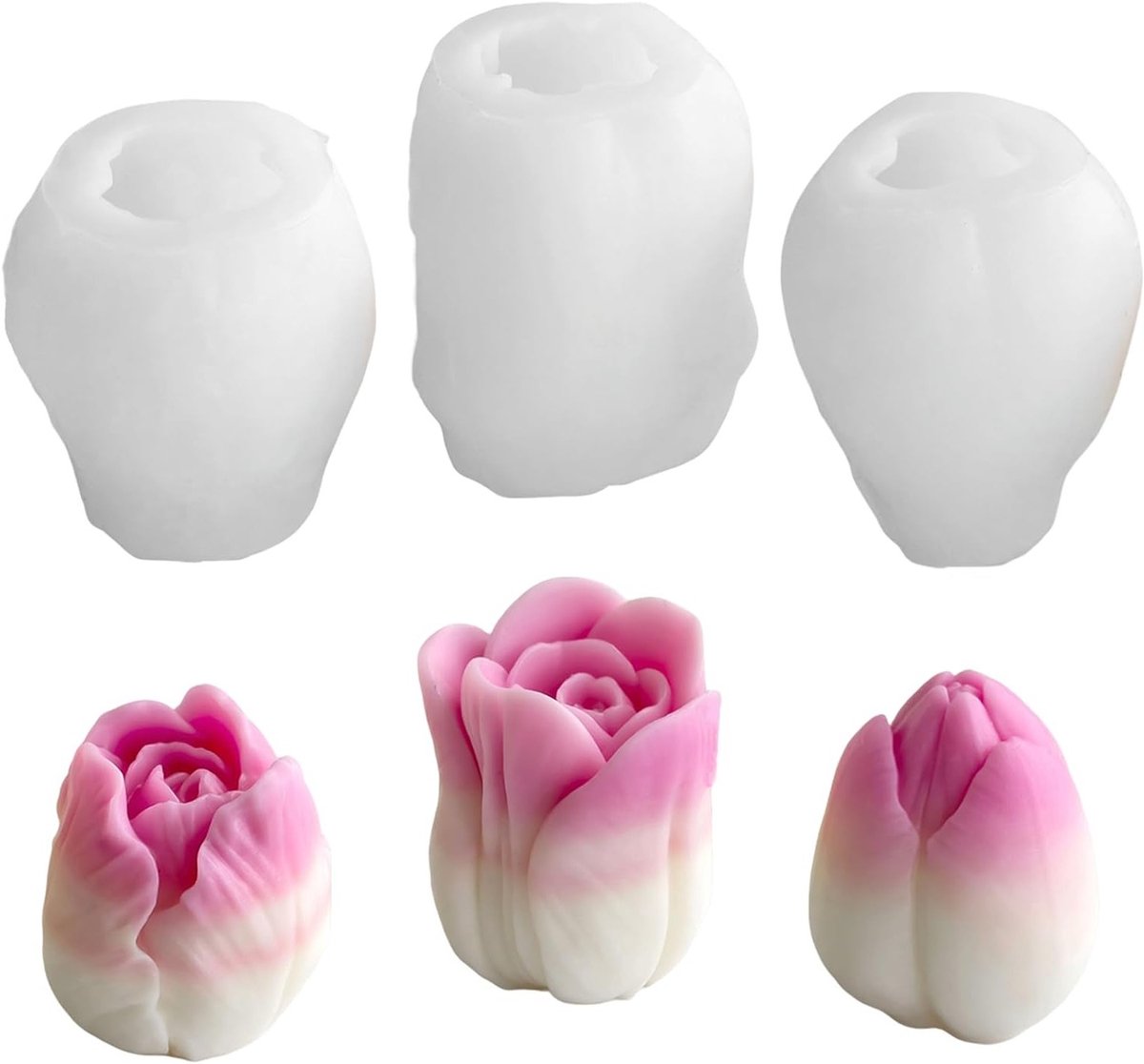 3D Tulip Silicone Mallen Set van 3, Ideaal voor Kaarsen Gieten, Zeep Maken en Cake Decoratie, Perfect voor Creatieve Projecten en Resin Ambachten