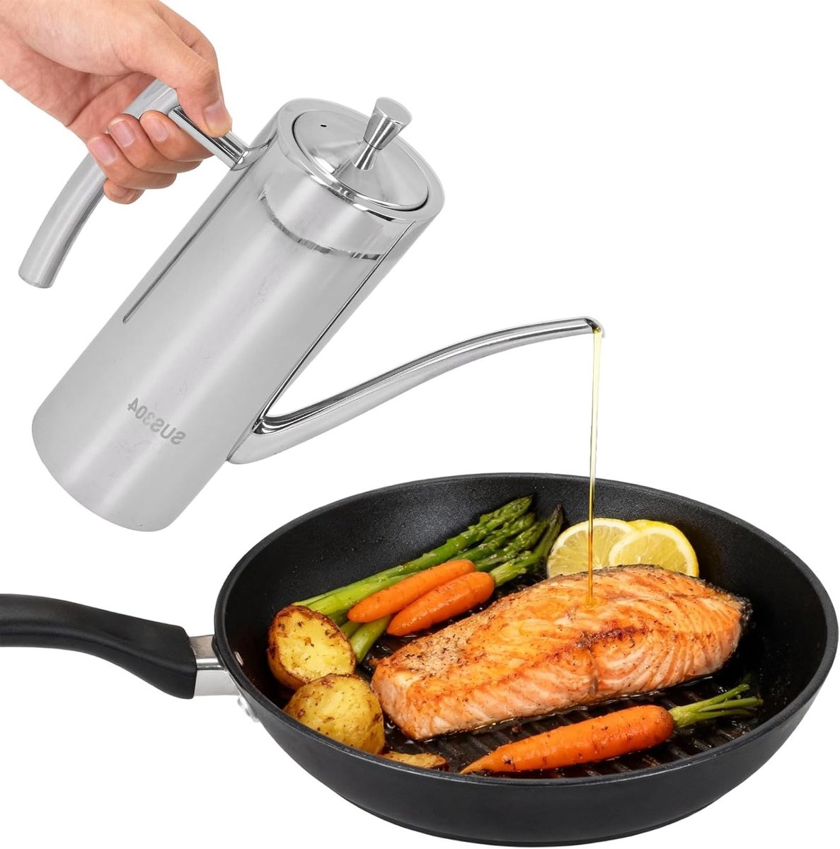 RVS Oliekan met Lange Tuit en Spiegelfinish, 700ml, Perfect voor Keuken en Huishoudelijk Gebruik