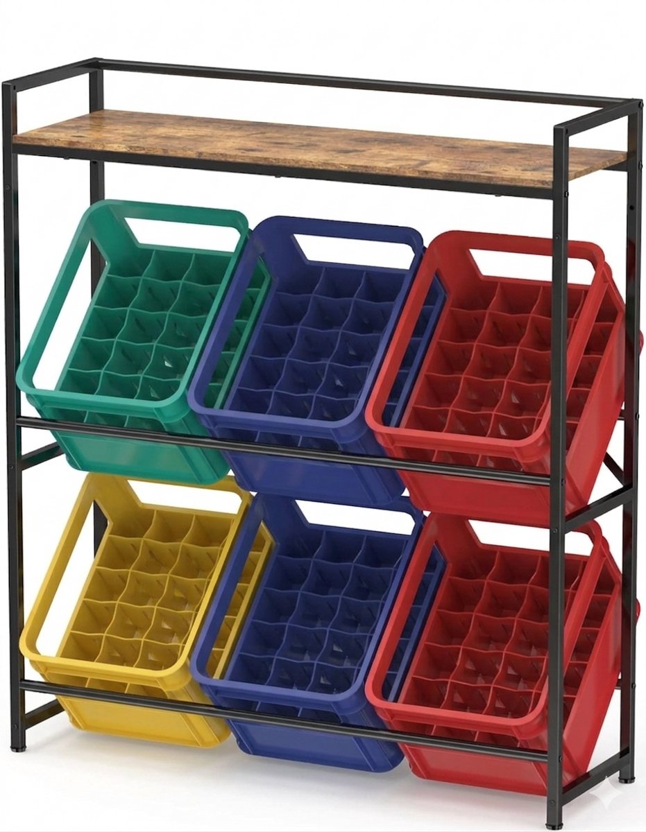 Krattenrek - Opbergrek - Stellingkast voor in de Keuken en Garage - Opbergkast voor Kratten - Ruimtebesparende Opslag - Geschikt voor het Opbergen van 6 Kratten - 32 x 104 x 117,3 cm - Zwart - van Imperatoris