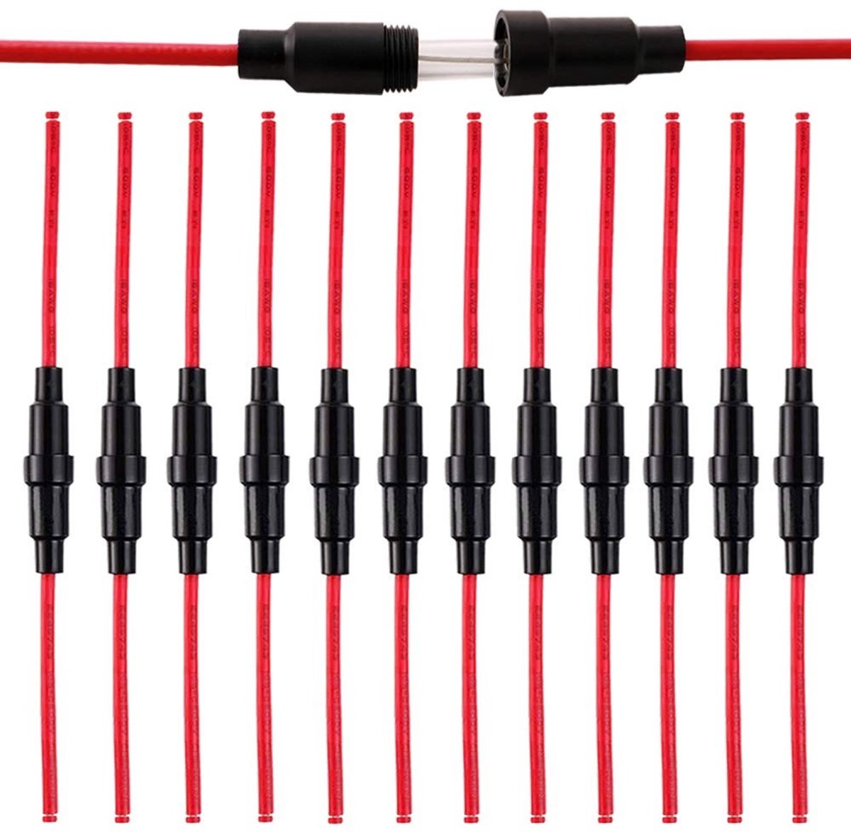 12 Stuks AGC Fuse Holders 6 x 30mm - Inline Schroeftype met 16 AWG Draad