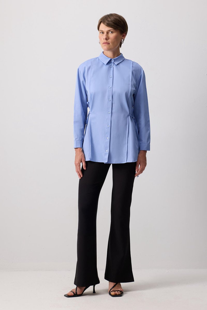 Touché Privé - Poplin blouse met veters - Blauw - Dames