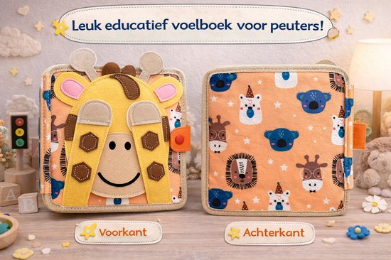 Montessori Vilt Busy Book Giraf - Educatief Voelboek voor Baby's en Peuters - Sensorisch Activiteitenboek - CE Gecertificeerd - 20x20x6 cm - Vanaf 1 Jaar van Merkloos — afbeelding 5
