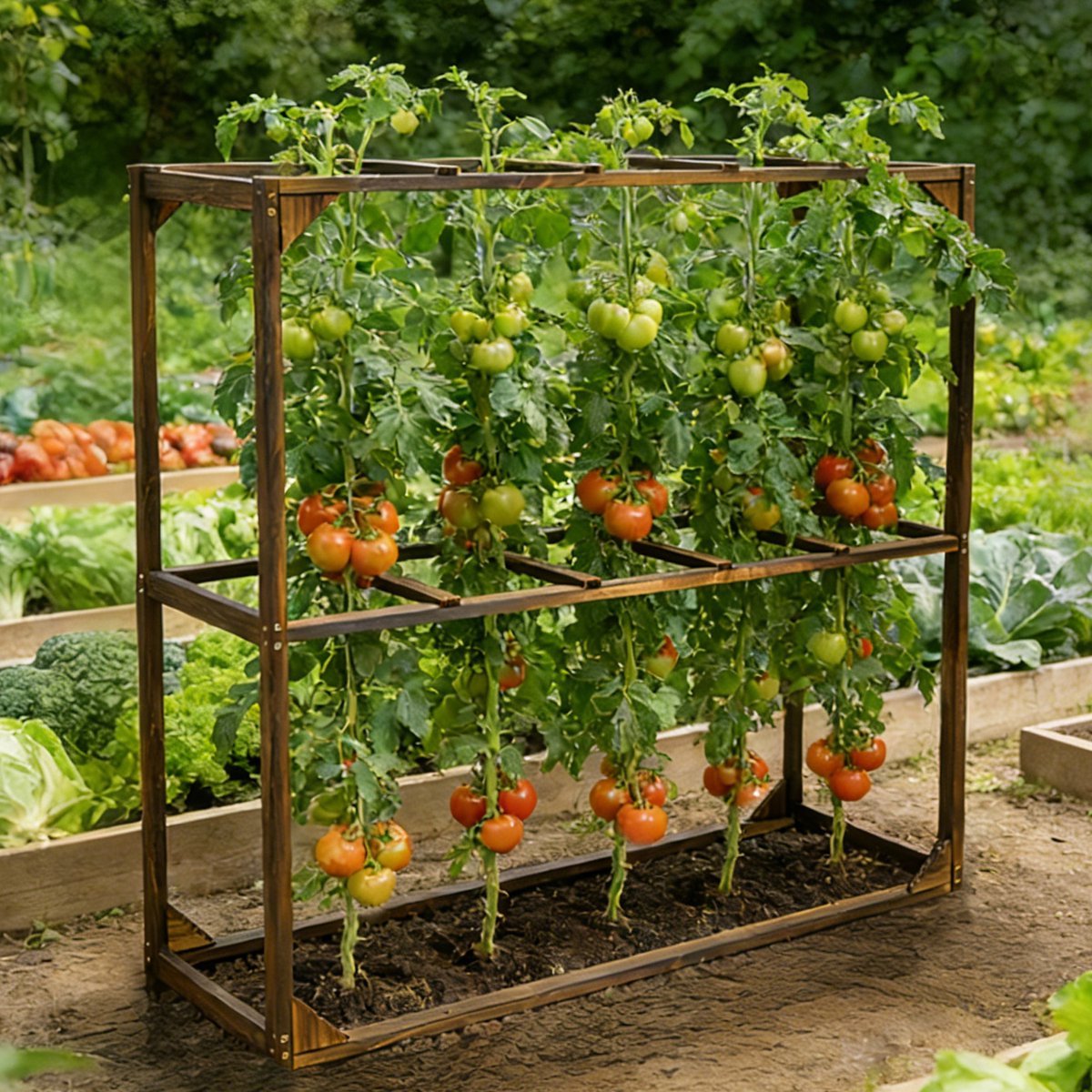 unho Plantenrek voor Tomaten & Klimplanten - Verstelbare Plantensteun - Gecarboniseerd Dennenhout - Inclusief Grondpennen - 118.7 x 35 x 115 cm
