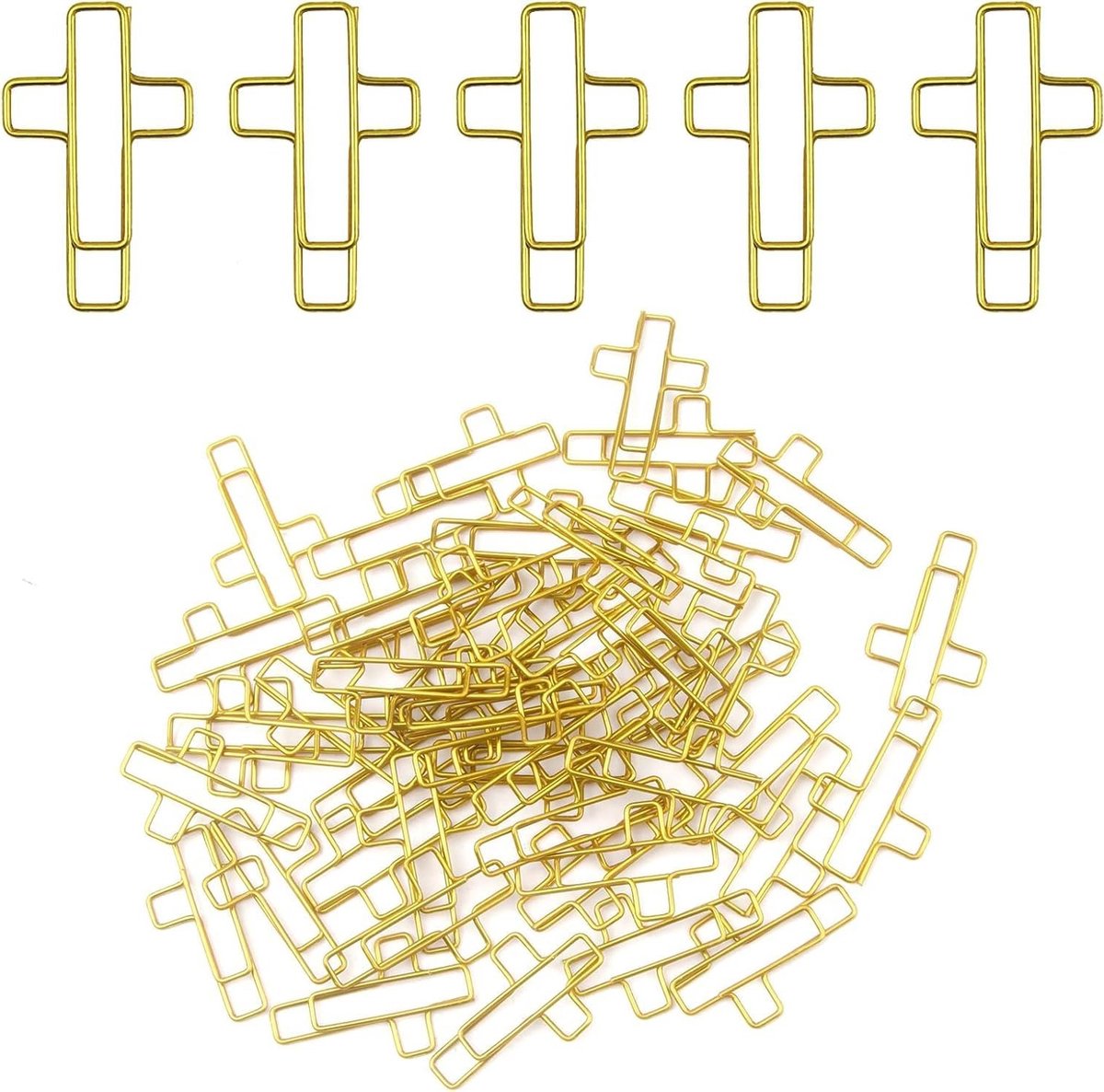 Gouden Kruis Paperclips - 50 Stuks Bijbels Accessoire voor Studie, Kantoor en Thuis, Perfect als Notitieblok en Boekenlegger