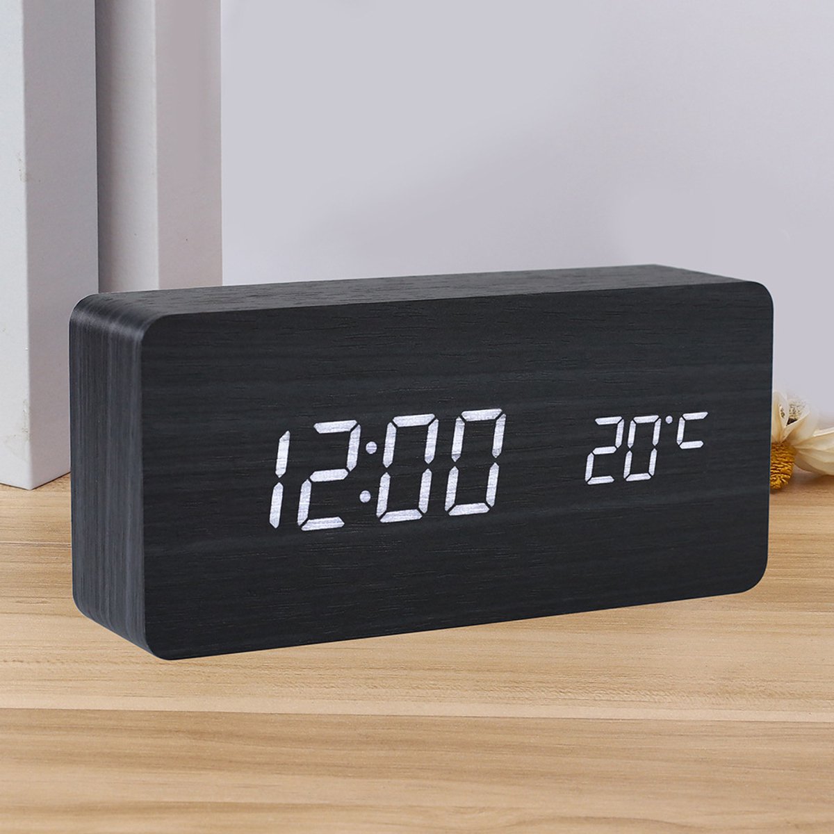 REWYTAZ-Digitale wekker met duidelijke LED-cijfers en temperatuurweergave-zwart.