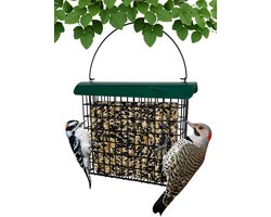 Grote Suet Voeder - Vogelvoederhuisje Spechtkooi - Vogels Voeren - Metalen Dak - 24 cm breed - Groen