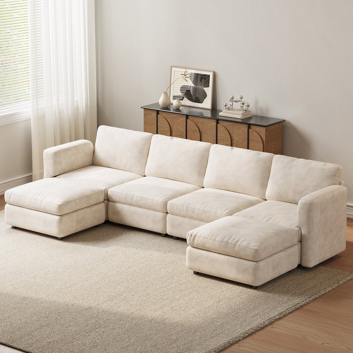 Guyii Modern Bankstel 4-zits + 2 Opbergpoefs - Memoryschuim - Antislip poten - U-bank 326 cm