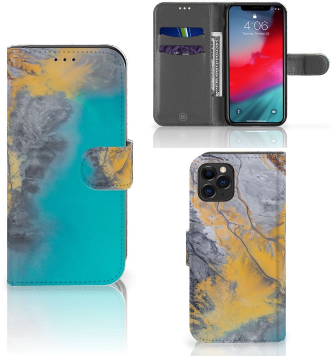 Apple iPhone 11 Pro Bookcase Marble Blue Gold