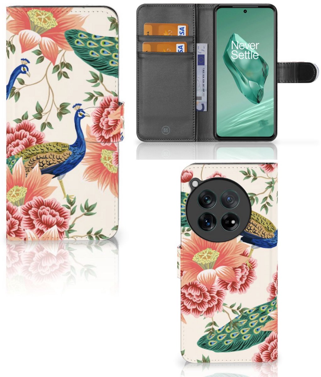 Book Case voor Telefoonhoesje met Pasjes voor OnePlus 12 Pink Peacock