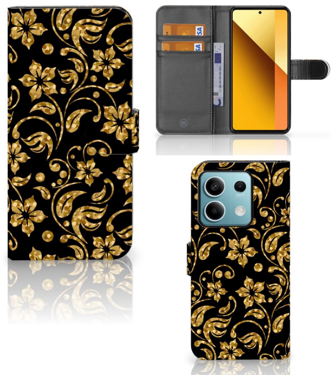 Xiaomi Redmi Note 13 5G Hoesje Gouden Bloemen