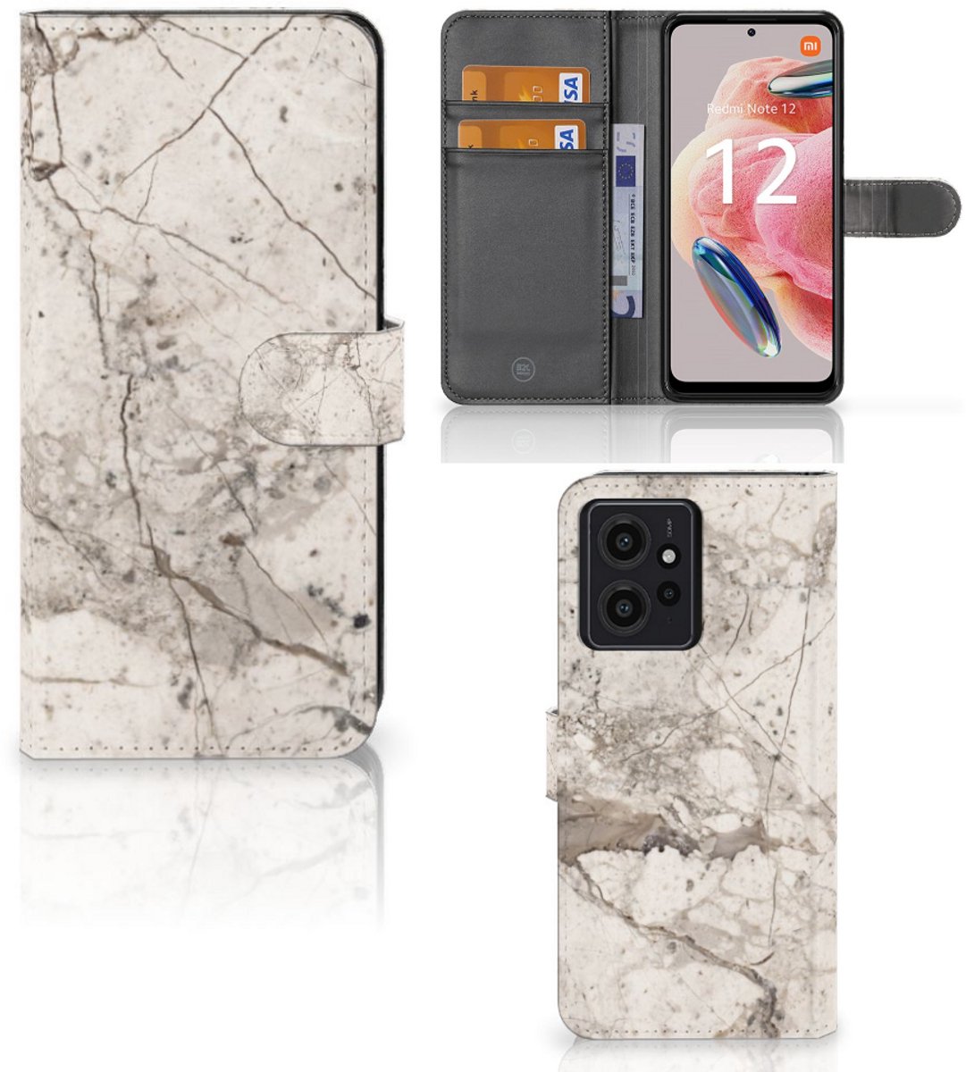 Xiaomi Redmi Note 12 4G Bookcase Marmer Beige