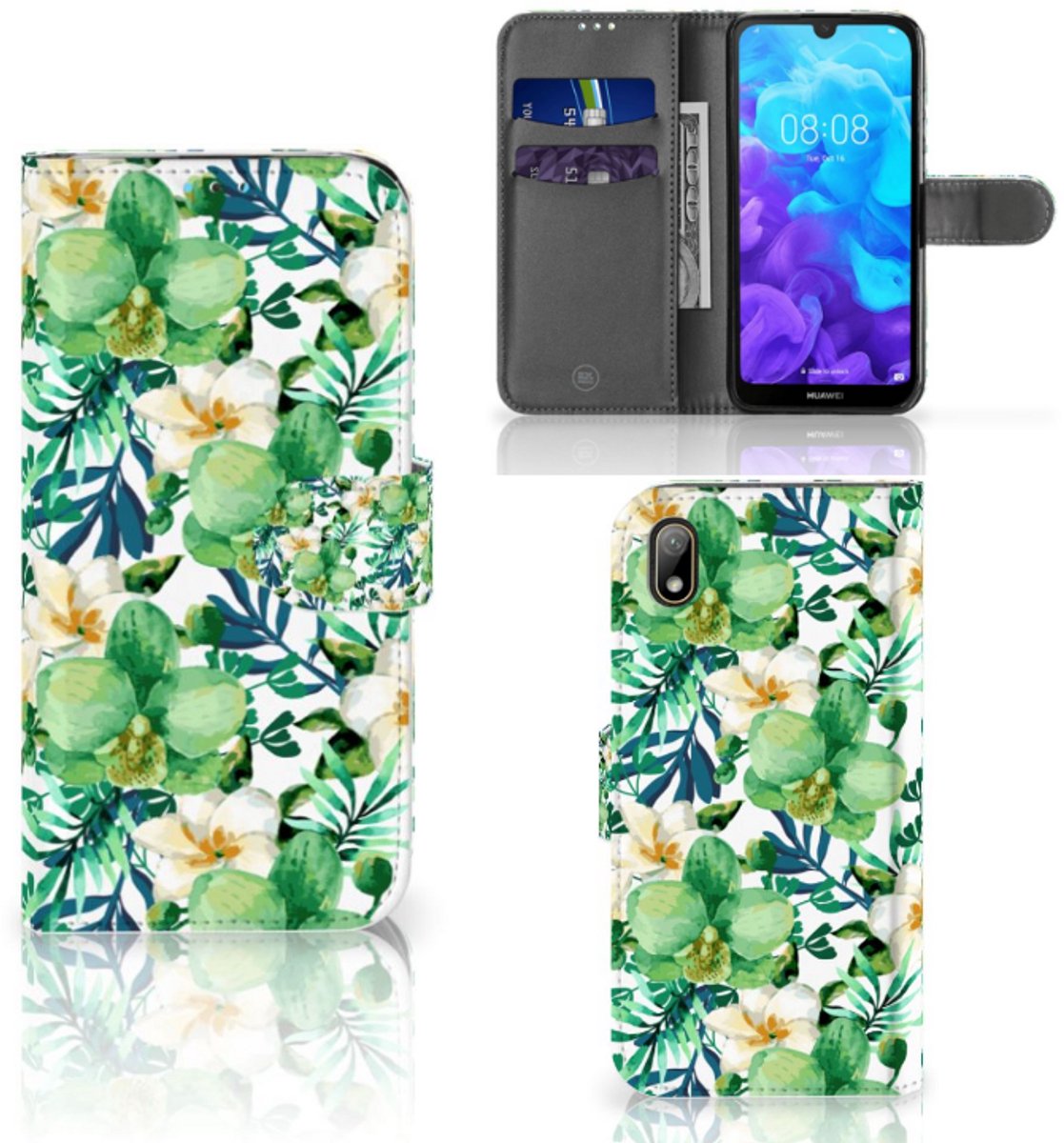 Book Case voor Huawei Y5 (2019) Hoesje Orchidee Groen
