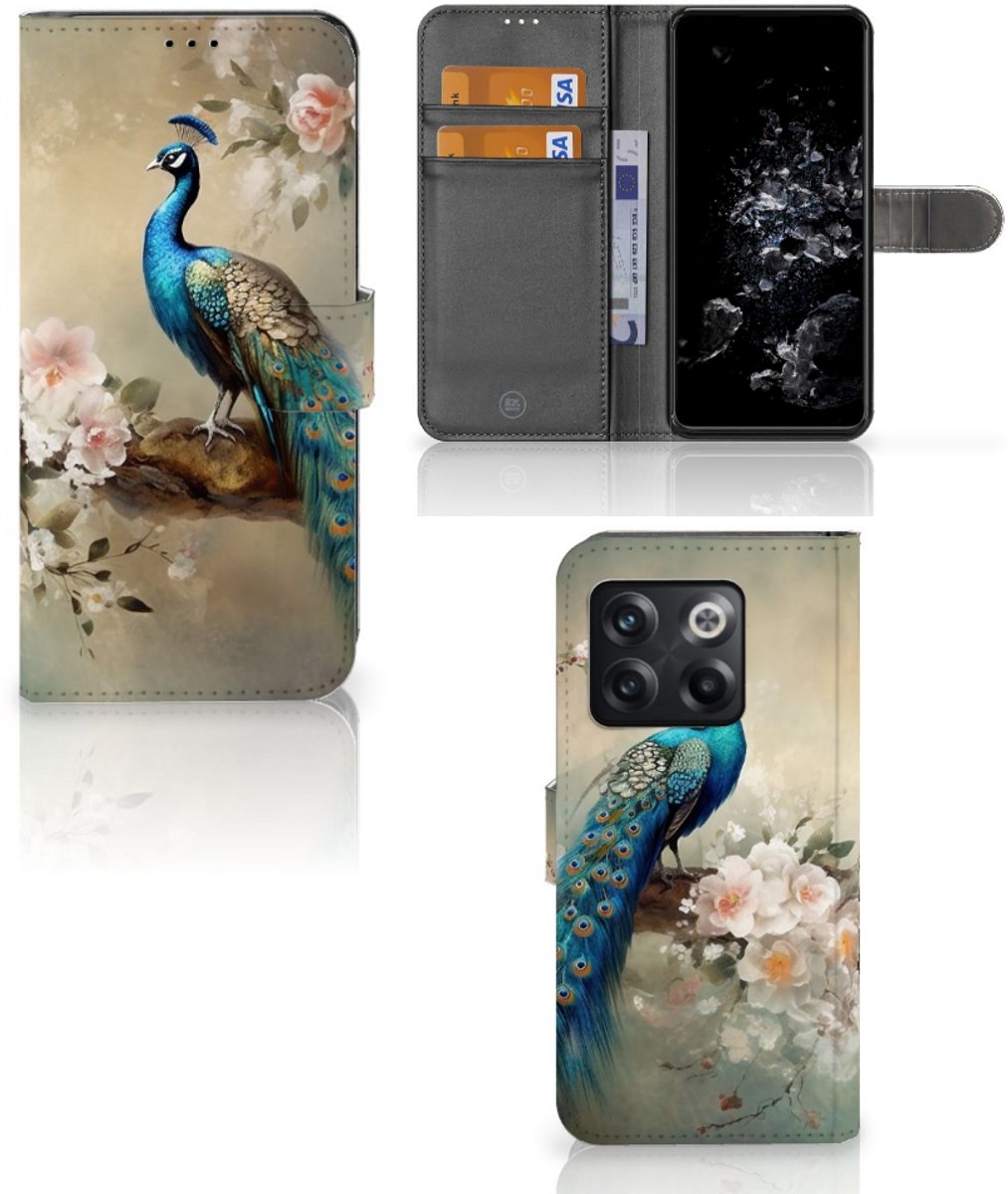 Telefoonhoesje met Pasjes voor OnePlus 10T Vintage Pauwen