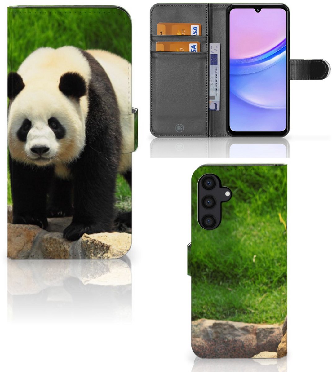 Samsung Galaxy A15 Telefoonhoesje met Pasjes Panda