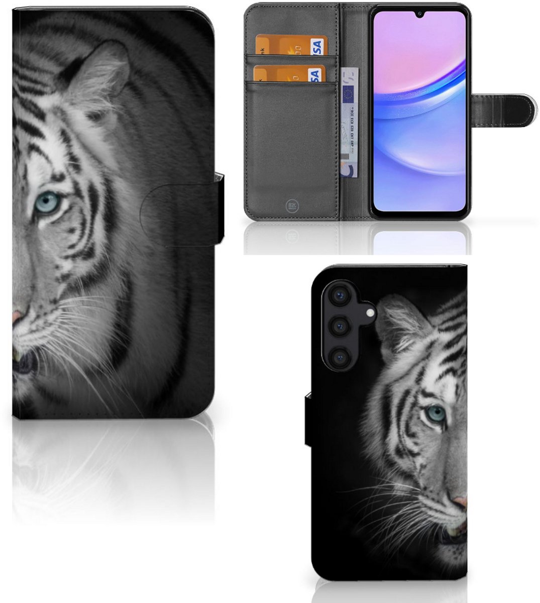 Samsung Galaxy A15 Telefoonhoesje met Pasjes Tijger