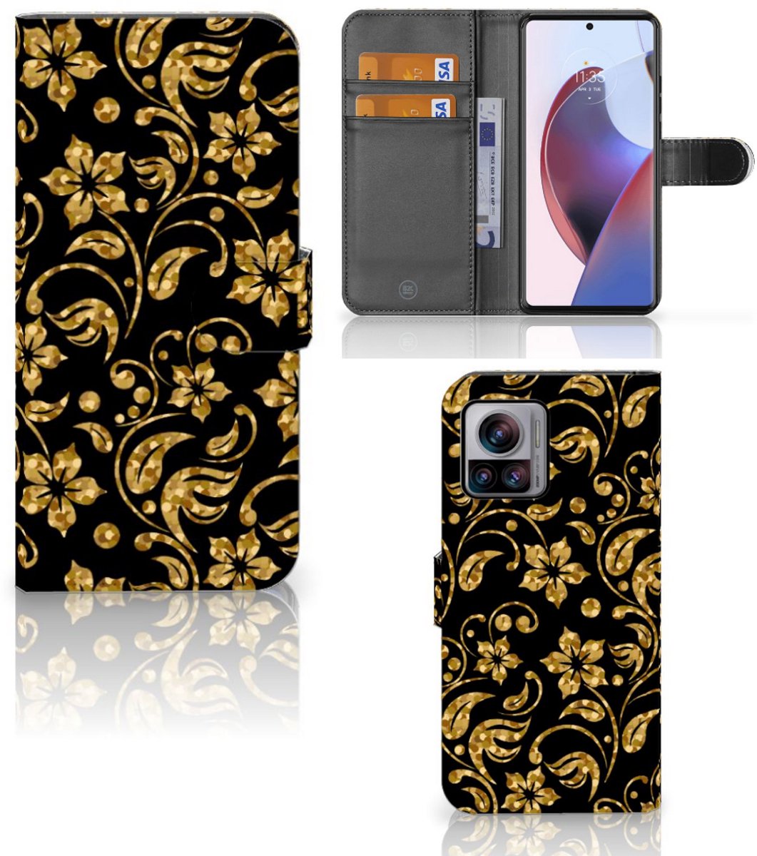 Motorola Edge 30 Ultra Hoesje Gouden Bloemen