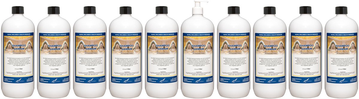 Shampoo Hamam 1 liter met witte pomp - set van 10 stuks - voordeelverpakking - haarverzorging
