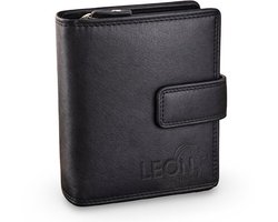 LeonDesign - Portemonnee heren & dames - Hoogwaardig zwart leer - 11 Pasjes - Met Ritsvak – Druksluiting - Portefeuille met rits en buitensluiting - Ruime / complete / functionele portemonnee