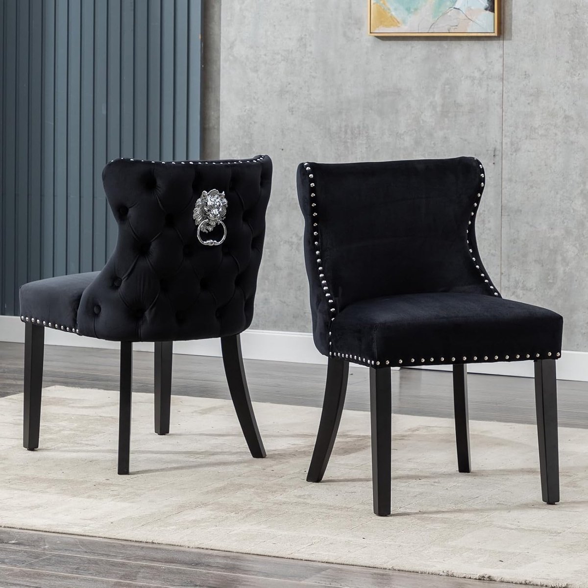 Luxe Velvet Eetkamerstoelen Set van 2 – Moderne Gestoffeerde Design Stoelen Zwart 52x49x83 cm
