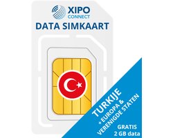 XIPO CONNECT - Data Simkaart Turkije + 2GB Data - 365 Dagen geldig + onbeperkt verlengbaar - Data only simkaart