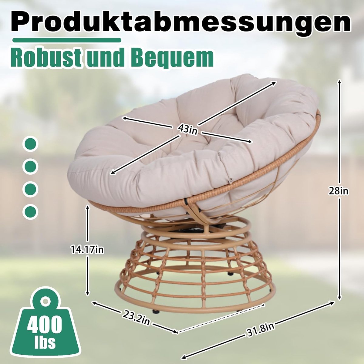 Papasan Stoel 360° Draaibaar Ergonomisch Rond Lounge Stoel met Dik Kussen – Rotan Kuipstoel voor Binnen & Buiten – Woonkamer, Slaapkamer, Balkon – Modern Design – Meuble Paris – Grijs/Zwart