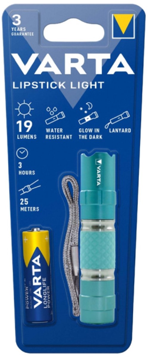 Bol.com Varta LED Zaklamp Lipstick Light - kleine zaklamp - roze of turquoise aanbieding