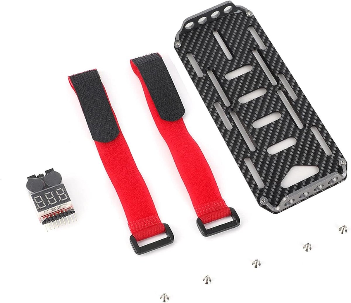Koolstofvezel Batterijmontageplaat - RC Batterijbak - RC Auto Stabiliseren - Ingebouwde Vermogenstester - 153 x 62 x 16 cm - Zwart