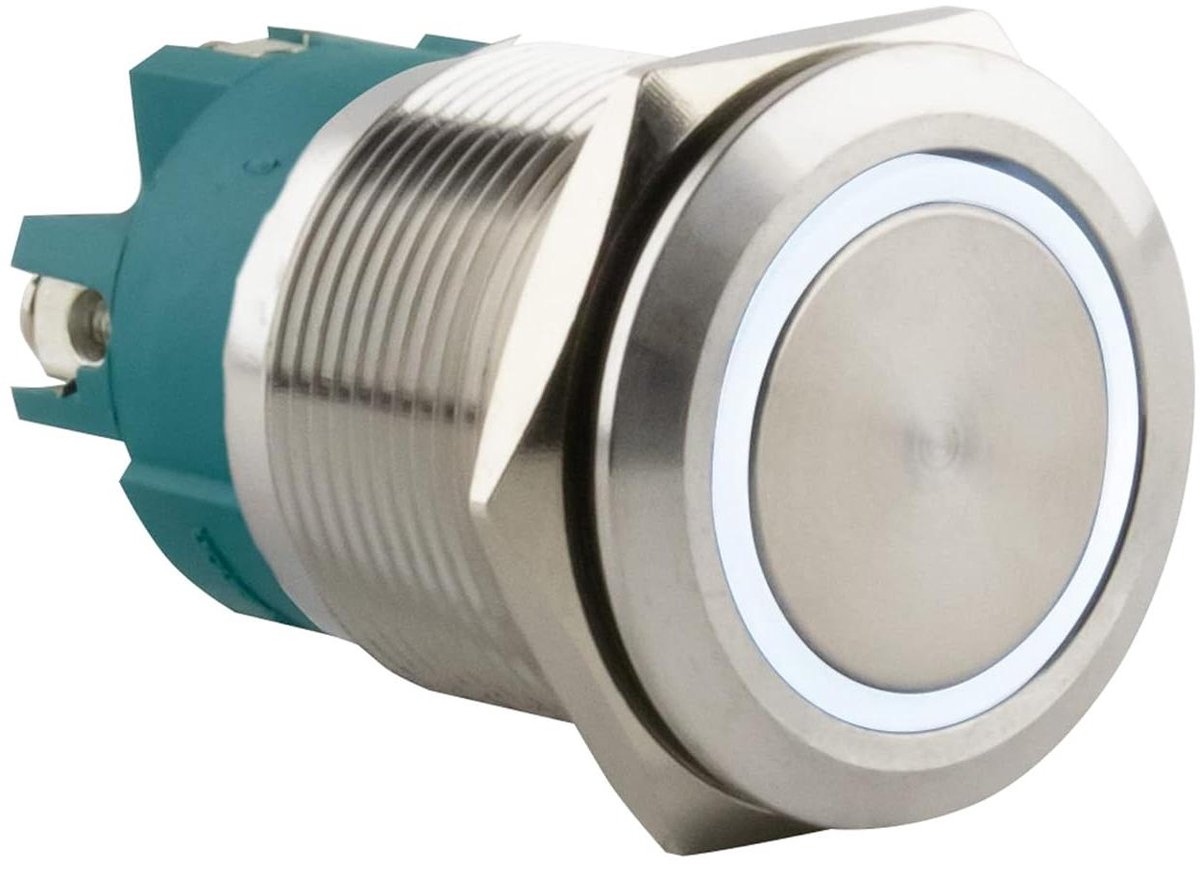 Drukknop met LED Ring - Belknop Schakelaar - Installatie Bediening - Vandaalbestendig IK09 - 22mm Diameter - Wit