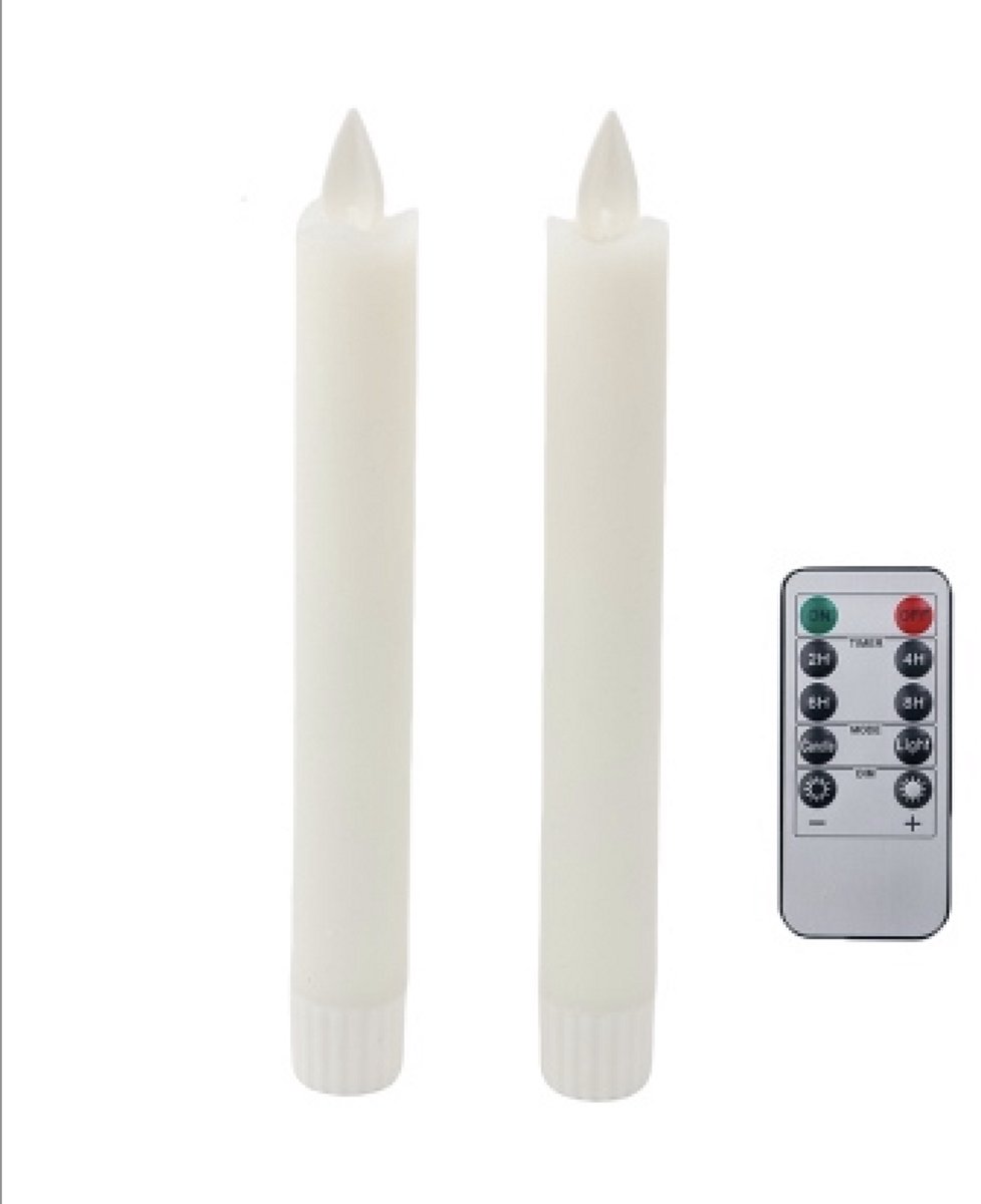 LED kaarsen met bewegende vlam 2x - 18cm klein - Ivoor - Ivory - Afstandsbediening - Timer - Dimmer - Dinerkaars rustiek wax - LED kaars batterij